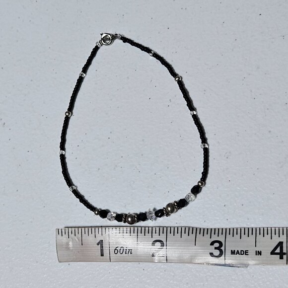 Elegant Handmade Black Silver Beaded Choker Necklace Crystal Accents Fashion - Picture 3 of 3